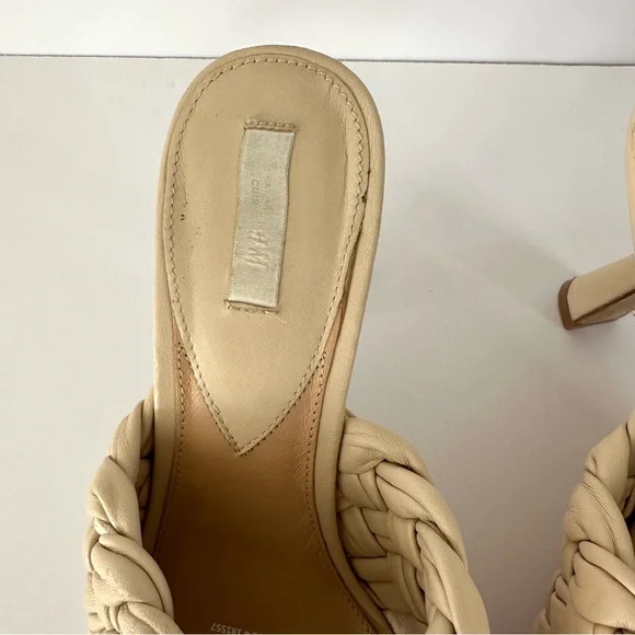 H&M Premium Beige Woven Leather Square Toe Mules Heels 41 - Picture 4 of 11